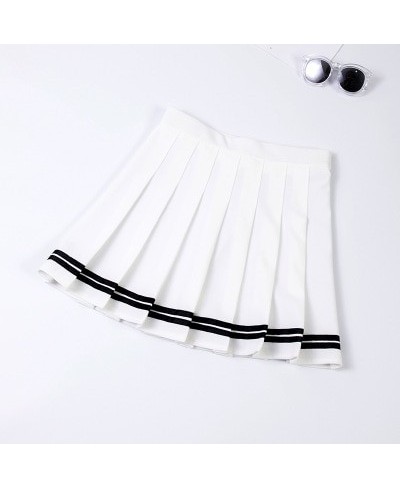 S-XXL Four Colors High Waist A-Line Women Striped Stitching Sailor Pleated Skirt Elastic Waist Sweet Girls Dance Skirt $24.24...