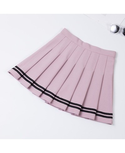 S-XXL Four Colors High Waist A-Line Women Striped Stitching Sailor Pleated Skirt Elastic Waist Sweet Girls Dance Skirt $24.24...