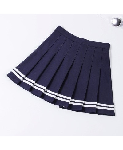 S-XXL Four Colors High Waist A-Line Women Striped Stitching Sailor Pleated Skirt Elastic Waist Sweet Girls Dance Skirt $24.24...