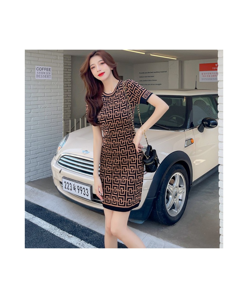 Office Lady Knitted Dress Summer Casual Slim O-neck Short Sleeve Sexy Mini Dresses for Women Elegant Jacquard Plaid Fashion $...