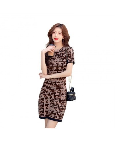 Office Lady Knitted Dress Summer Casual Slim O-neck Short Sleeve Sexy Mini Dresses for Women Elegant Jacquard Plaid Fashion $...