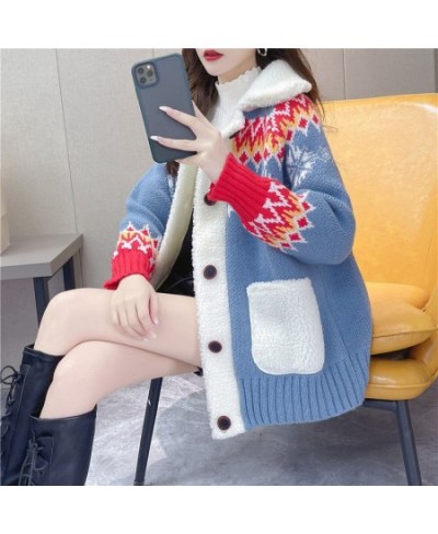 Christmas Knitted Sweater Female 2022 New Year Embroidery Sweater Large Thickened Warm Knitted Long Sleeved Cardigan Sweater ...