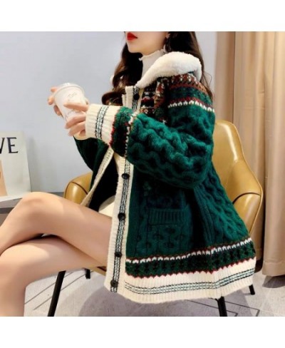 Christmas Knitted Sweater Female 2022 New Year Embroidery Sweater Large Thickened Warm Knitted Long Sleeved Cardigan Sweater ...