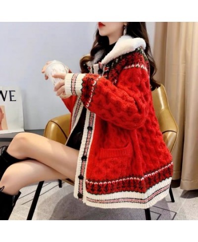 Christmas Knitted Sweater Female 2022 New Year Embroidery Sweater Large Thickened Warm Knitted Long Sleeved Cardigan Sweater ...