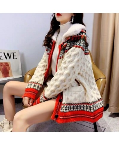 Christmas Knitted Sweater Female 2022 New Year Embroidery Sweater Large Thickened Warm Knitted Long Sleeved Cardigan Sweater ...