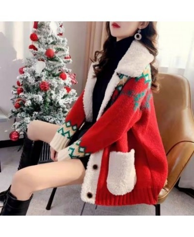 Christmas Knitted Sweater Female 2022 New Year Embroidery Sweater Large Thickened Warm Knitted Long Sleeved Cardigan Sweater ...