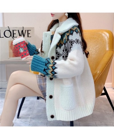 Christmas Knitted Sweater Female 2022 New Year Embroidery Sweater Large Thickened Warm Knitted Long Sleeved Cardigan Sweater ...