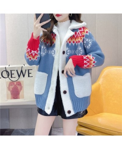 Christmas Knitted Sweater Female 2022 New Year Embroidery Sweater Large Thickened Warm Knitted Long Sleeved Cardigan Sweater ...