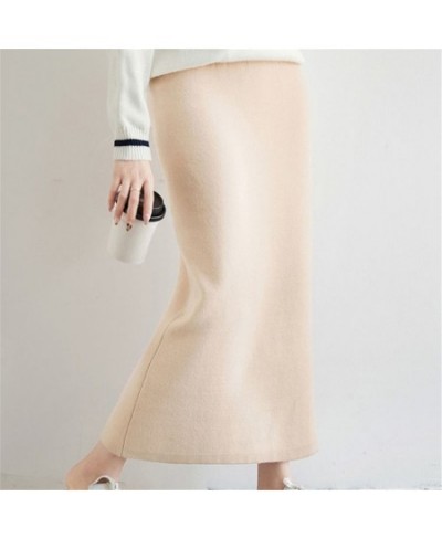 Winter Warm Plus Velvet Thick High Waist Knitted Midi Skirt Elastic Band Korea Simple Sukienka Basic Women Classic Faux Fur $...