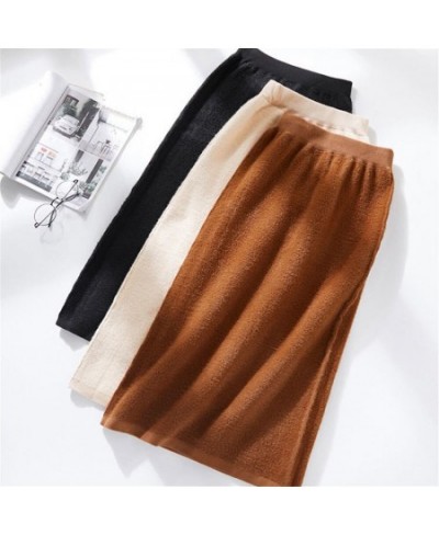 Winter Warm Plus Velvet Thick High Waist Knitted Midi Skirt Elastic Band Korea Simple Sukienka Basic Women Classic Faux Fur $...