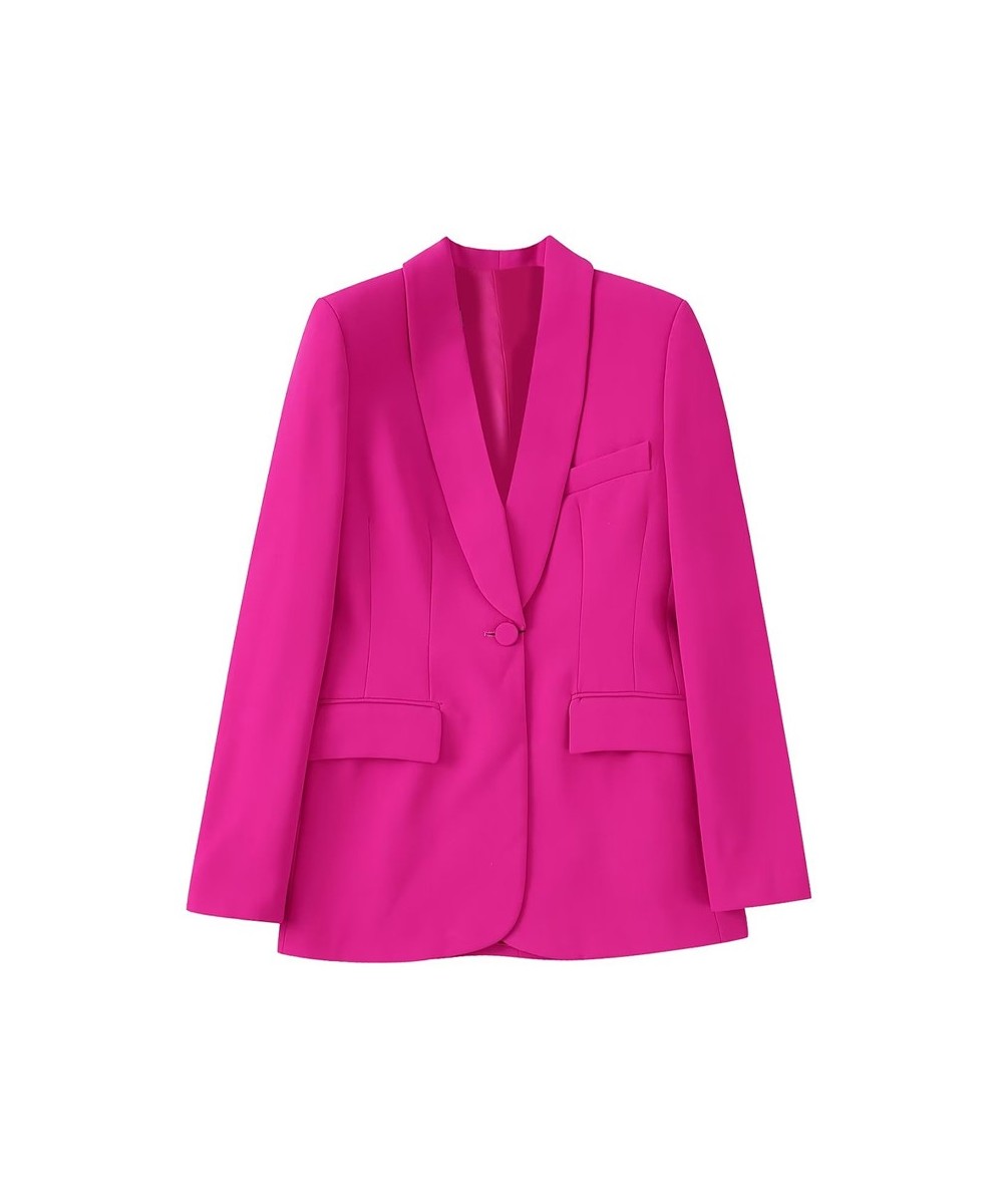 Women Fashion With Tuxedo Collar Front Button Blazer Coat Vintage Long Sleeve Flap Pockets Female Outerwear Chic Tops $54.38 ...