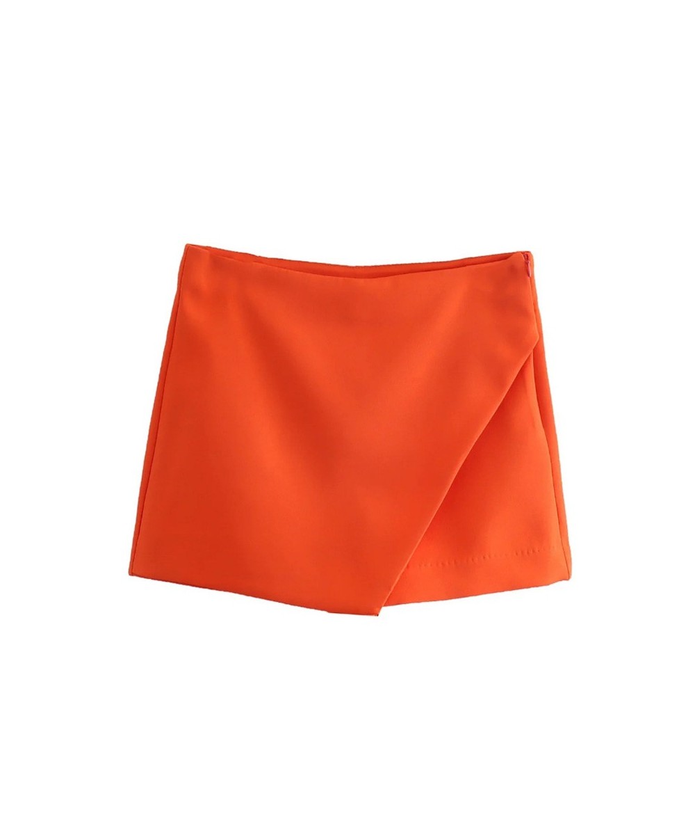 2023 Spring Women Fashion Asymmetrical Shorts Skirts High Waist Back Pockets Side Zipper Vintage Female Green Short Skort $27...