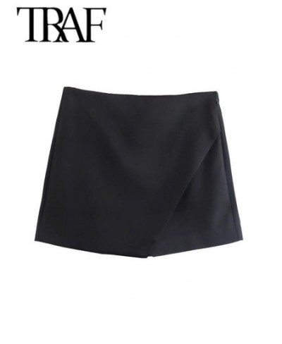 2023 Spring Women Fashion Asymmetrical Shorts Skirts High Waist Back Pockets Side Zipper Vintage Female Green Short Skort $27...