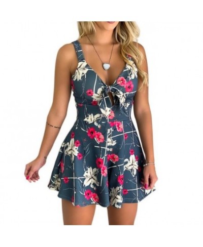 Europe and the United States new sexy suspenders chest bow tie lace printed loose jumpsuit $29.31 - Rompers