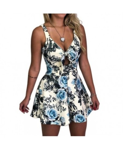 Europe and the United States new sexy suspenders chest bow tie lace printed loose jumpsuit $29.31 - Rompers