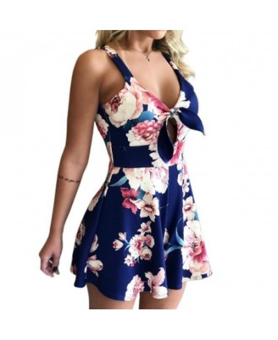 Europe and the United States new sexy suspenders chest bow tie lace printed loose jumpsuit $29.31 - Rompers