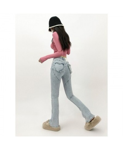 European and n Wind Sexy Peach hip high waist micro bell-bottom jeans female slim mop straight leg trousers love trousers $66...