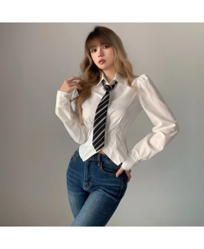 Ins Academic White Bubble Sleeve Swallowtail Long Sleeve Shirt Women's Pleated Waist Show Thin Versatile T-shirt $74.63 - Top...