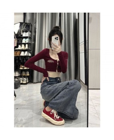 Harajuku Baggy Femme Jeans Y2K Dark Blue High Waist Streetwear 90S Love Pattern Trousers Women Pants Straight Wide Leg Pants ...