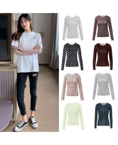 37 Styles Ladies Long-sleeved T Shirt Moon Print Tight Round Neck Slim Casual Tops 2023 Ladies Ice Silk Bottoming Shirt $21.3...