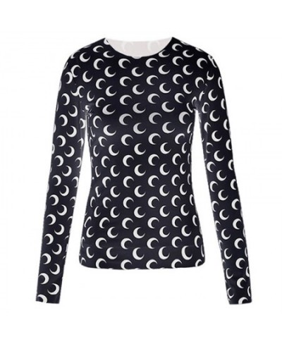 37 Styles Ladies Long-sleeved T Shirt Moon Print Tight Round Neck Slim Casual Tops 2023 Ladies Ice Silk Bottoming Shirt $21.3...