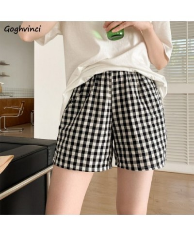 Sleep Bottoms Women Plaid Elastic Waist Kawaii Breathable Female Summer Sleepwear Trousers Popular M-4XL Korean Style Simple ...