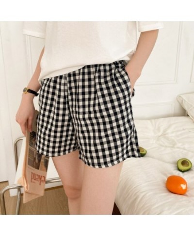 Sleep Bottoms Women Plaid Elastic Waist Kawaii Breathable Female Summer Sleepwear Trousers Popular M-4XL Korean Style Simple ...