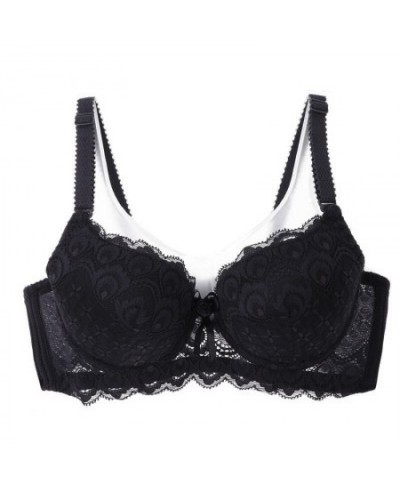 Women Sexy Push Up Lace Embroidered Bow Push Up Bra Solid Color 3/4 Cup Gathering Adjustable Underwear Underwire Brassiere $2...