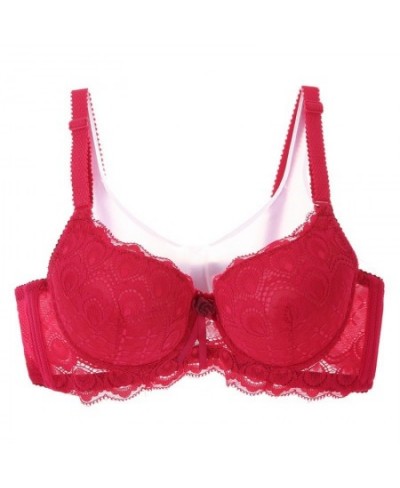 Women Sexy Push Up Lace Embroidered Bow Push Up Bra Solid Color 3/4 Cup Gathering Adjustable Underwear Underwire Brassiere $2...