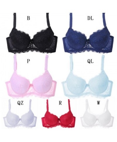 Women Sexy Push Up Lace Embroidered Bow Push Up Bra Solid Color 3/4 Cup Gathering Adjustable Underwear Underwire Brassiere $2...