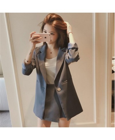 Women Suit Lapel Loose Long Sleeve Chic Blazers Tops Solid A-line Skirts Korean Fashion Two Piece Set Female Outfits $84.99 -...