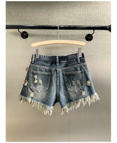 Trend Sequin Floral Burrs Hole Denim Shorts Women's Vintage High Waist Wide Leg Short Jeans Female 2023 Spring New 11XX1360 $...