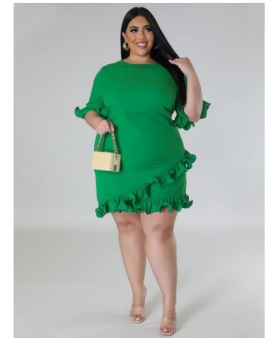 Plus Size Dress Women Summer 2023 Solid Sweet Casual Petal Hem Holiday Fashion Mini Dresses Wholesale $42.62 - Plus Size Clothes