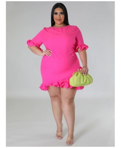 Plus Size Dress Women Summer 2023 Solid Sweet Casual Petal Hem Holiday Fashion Mini Dresses Wholesale $42.62 - Plus Size Clothes