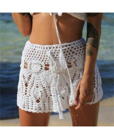 Candy Color Handmade Cotton Knitted Crochet Mini Skirts Women Summer Hollow Out High Waist Beach Skirt White Bottoms 2023 $24...