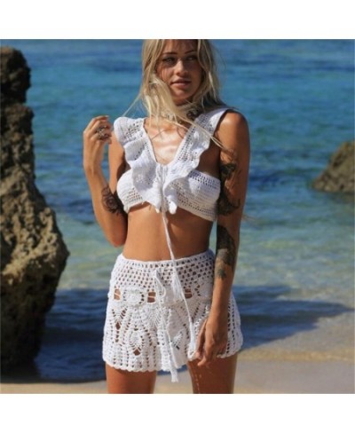 Candy Color Handmade Cotton Knitted Crochet Mini Skirts Women Summer Hollow Out High Waist Beach Skirt White Bottoms 2023 $24...