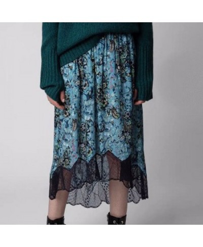 Early Autumn New Red Floral Print Lace and Irregular Skirt $59.86 - Skirts