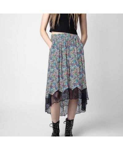 Early Autumn New Red Floral Print Lace and Irregular Skirt $59.86 - Skirts