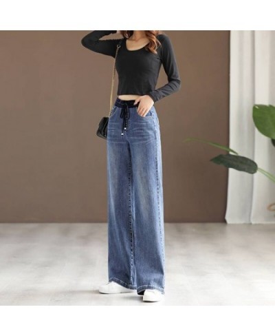 Vintage High Waist Wide Leg Jeans Women Fashion Bleached Lace Up Stretch Baggy Vaqueros Oversize 34 Mother Denim Trousers $53...