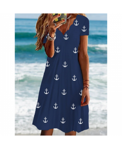 Women's New Summer Pullover 2023 Fashion Print Slim A-Line Skirt Sexy Wave V-Neck Short Sleeve Oversized Comfortable Dress $2...