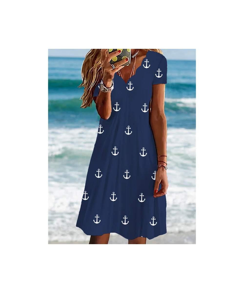 Women's New Summer Pullover 2023 Fashion Print Slim A-Line Skirt Sexy Wave V-Neck Short Sleeve Oversized Comfortable Dress $2...