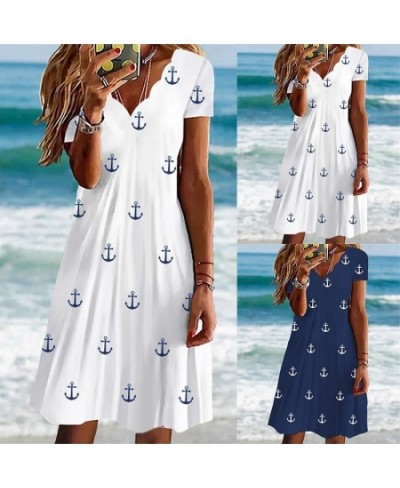 Women's New Summer Pullover 2023 Fashion Print Slim A-Line Skirt Sexy Wave V-Neck Short Sleeve Oversized Comfortable Dress $2...