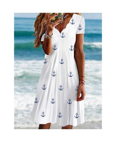 Women's New Summer Pullover 2023 Fashion Print Slim A-Line Skirt Sexy Wave V-Neck Short Sleeve Oversized Comfortable Dress $2...