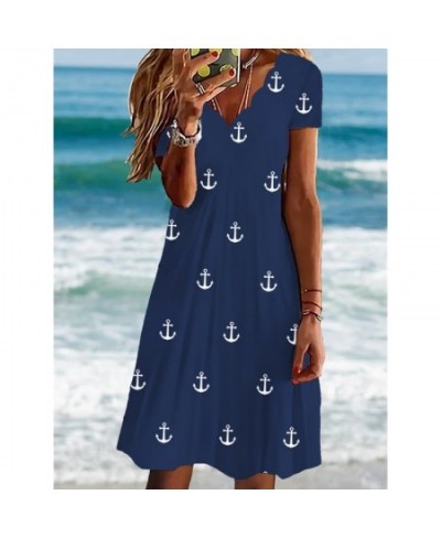 Women's New Summer Pullover 2023 Fashion Print Slim A-Line Skirt Sexy Wave V-Neck Short Sleeve Oversized Comfortable Dress $2...