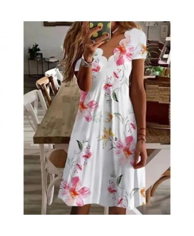 Women's New Summer Pullover 2023 Fashion Print Slim A-Line Skirt Sexy Wave V-Neck Short Sleeve Oversized Comfortable Dress $2...