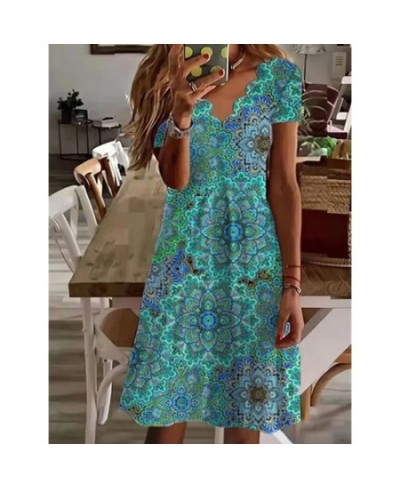 Women's New Summer Pullover 2023 Fashion Print Slim A-Line Skirt Sexy Wave V-Neck Short Sleeve Oversized Comfortable Dress $2...