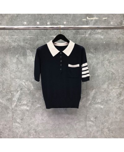 Women's Shirt 2023 Summer Fashion Polo Shirts Puppy Designs 4-Bar Stripe Tops Lapel Korean Style Kawaii Blouse $80.04 - Tops ...