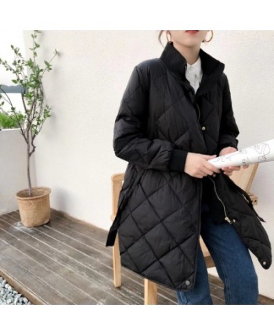 2022 New Autumn Winter Women's Down Jacket Slim White Duck Down Coat With Belt Female Korean Grid Warm Parkas Outwear $103.25...