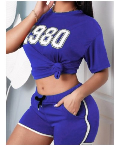 Plus Size Two Pieces Letter Print Striped Shorts Set O Neck TOPS+PANTS Sporty Matching Outfits $35.16 - Plus Size Clothes