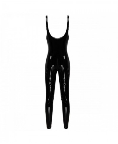 Womens Latex Bodysuit Fashion Pole Dancing Costumes Shiny Metallic Patent Leather Front Zippered Long Legging Leotard Clubwea...